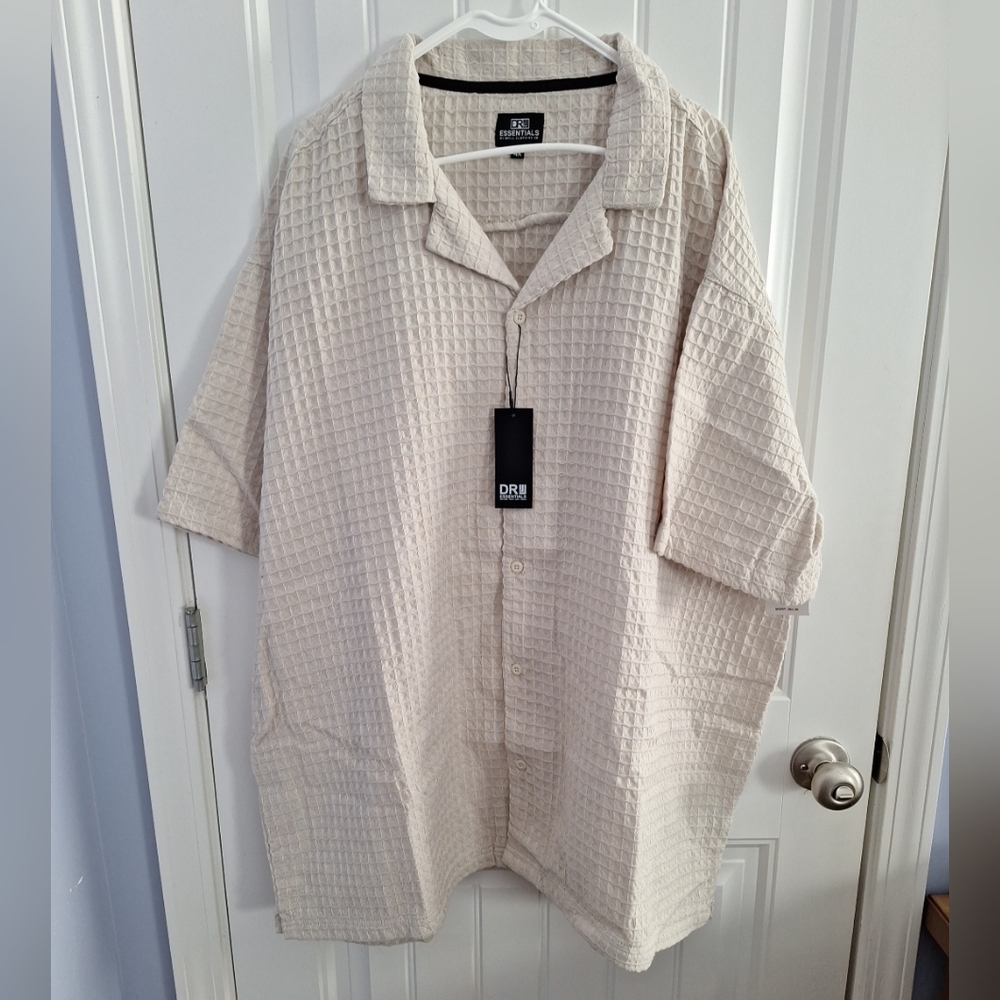 Drill Essentials Mens Waffle Knit Tan  Button Up Shirt Size 4X Short Sleeve